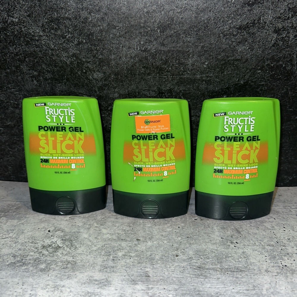 3 Lot  Garnier Fructis Style Clean Slick Power Gel Maximmum 8 control - 9. oz